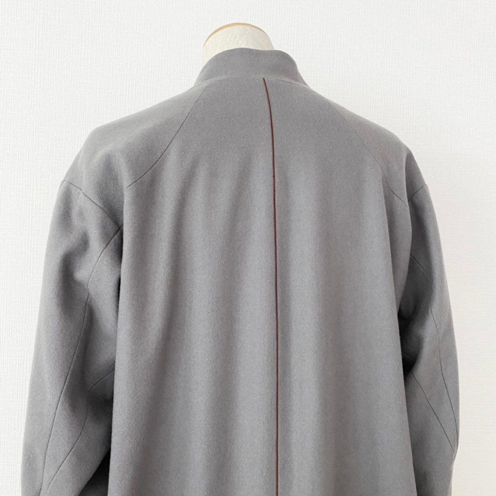 66j29 《美品》 ka na ta カナタ 2ミリコート サイズ1 レー メンズ アウター 羽織 上着 日本製 2mm CORT 紳士服 ノーカラー ロングコートグレー ウール100% 冬