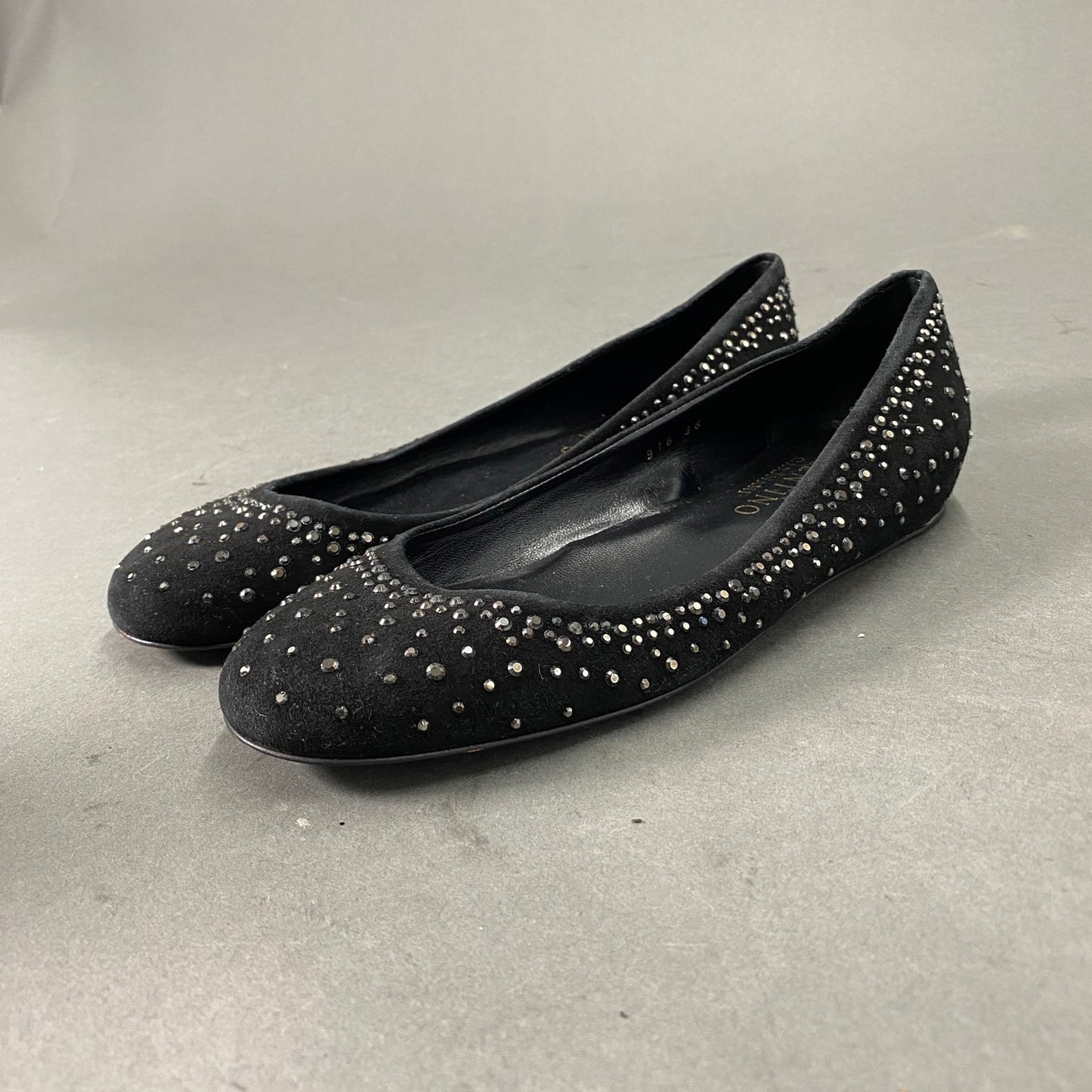 1L5《美品》VALENTINO GARAVANI ヴァレンティノ ガラヴァーニ 38(24cm相当) ブラック ラインストーン フラットシューズ バレエシューズ レディース 靴