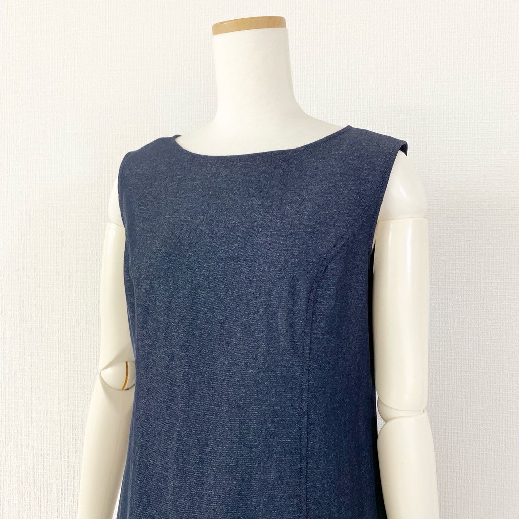23c11 《美品》 Rene basic ルネ ベーシック バックジップ ストレッチフリルワンピース 36 ネイビー 日本製 伸縮性◎ ドレス 夏