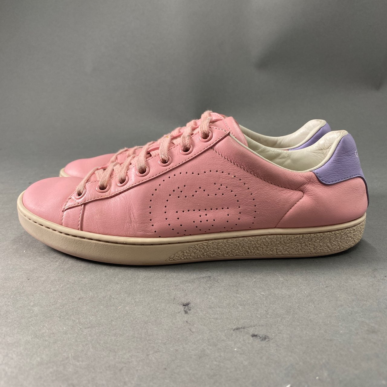 1a22 GUCCI グッチ イタリア製 598527 Ace エース インターロッキングG ローカットスニーカー シューズ パンチング ロゴ 37 1/2 ピンク レザー