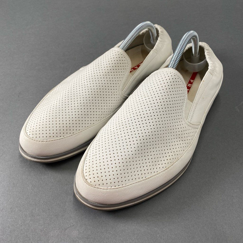 4b29 PRADA SPORTS プラダ スポーツ レザー スリッポン スニーカー 8 ホワイト ローカット シューズ SLIP-ON