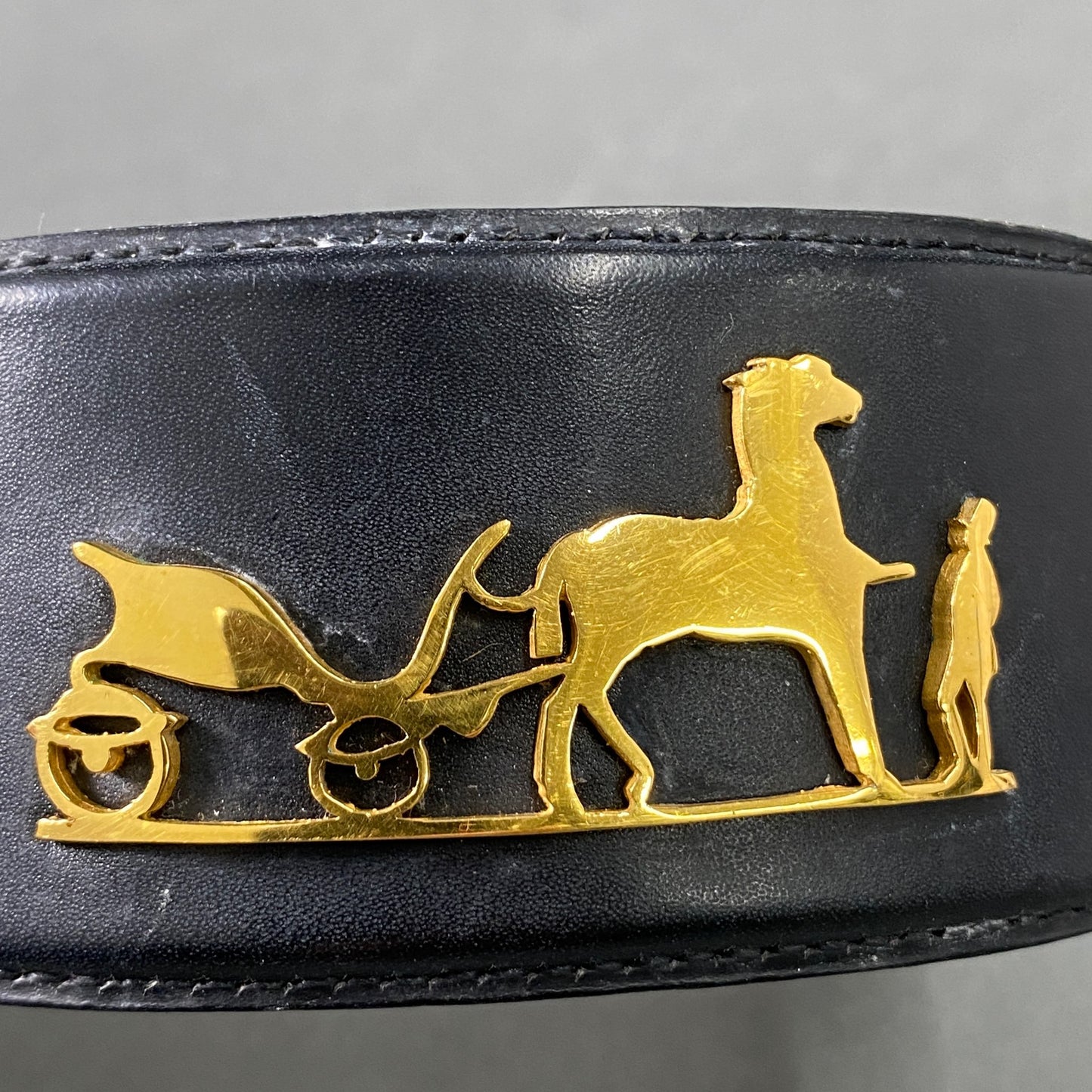 L20 フランス HERMES エルメス 馬車ロゴ レザーベルト ブラック バックル 小物
