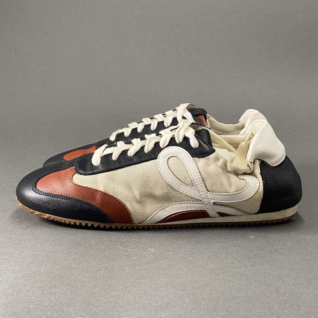 5b26 LOEWE ロエベ キャンバス × レザー バレエランナー ローカットスニーカー 40 ブラック ブラウン アイボリー シューズ