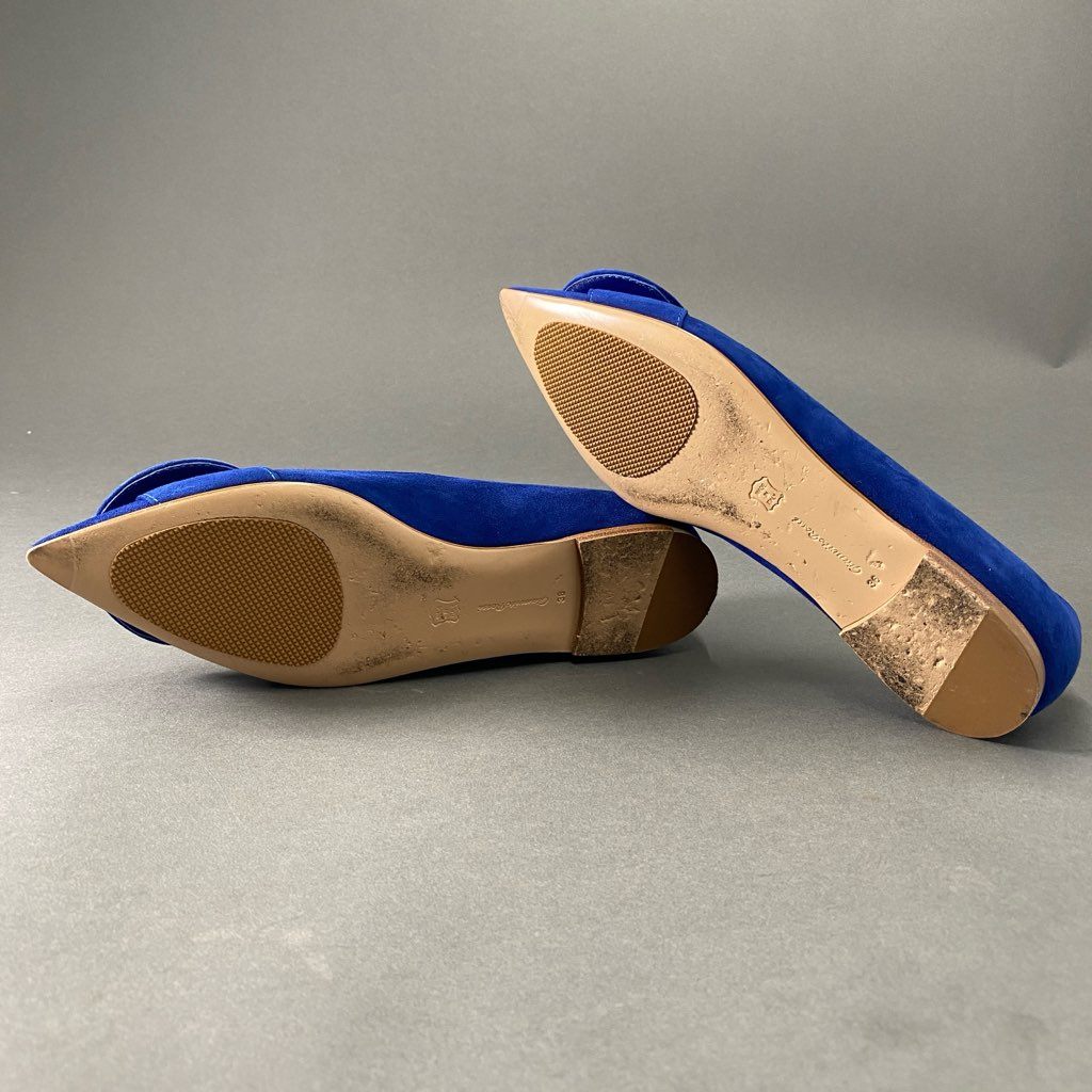 2b24 イタリア製 Gianvito Rossi ジャンヴィトロッシ フラットパンプス フラットシューズ ポインテッドトゥ 36 ブルー スエード レディース