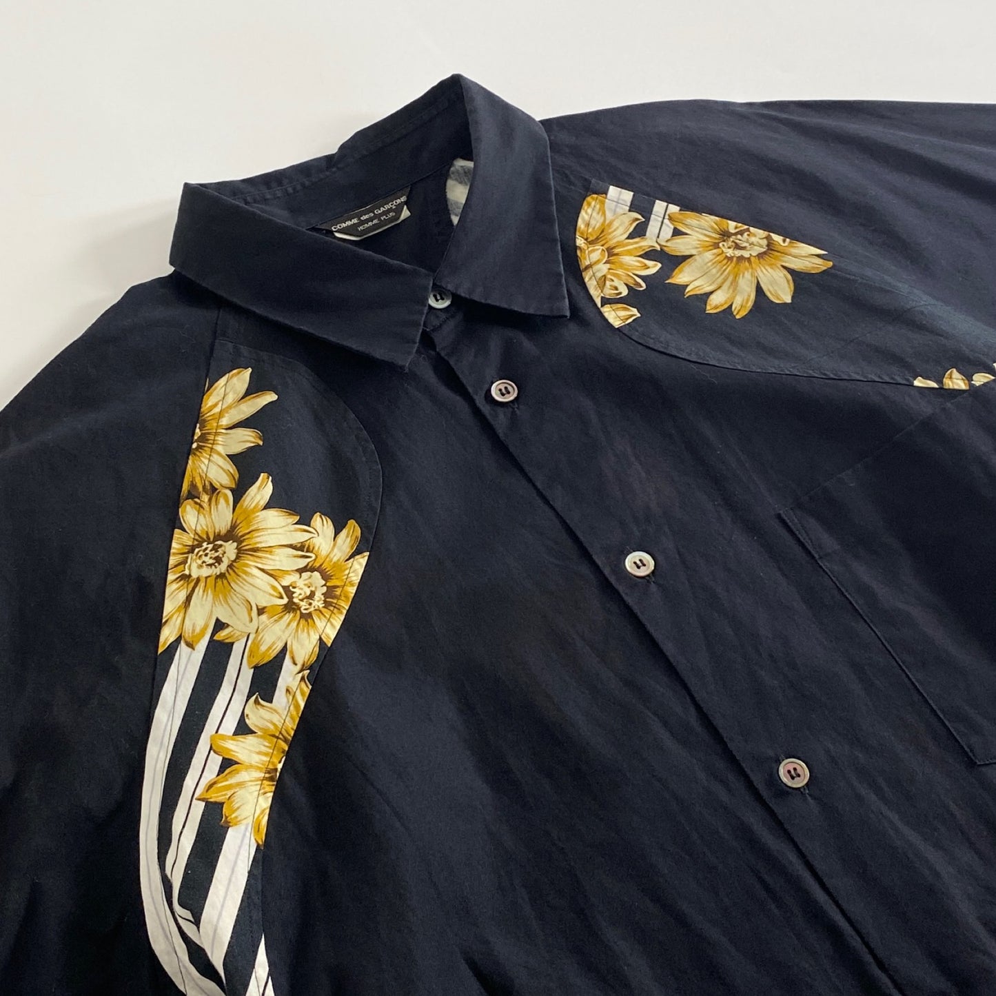 60k30 COMME des GARCONS HOMME PLUS コムデギャルソン オムプリュス フラワーデザインラグランシャツ L~XL相当 ブラック 日本製 花柄