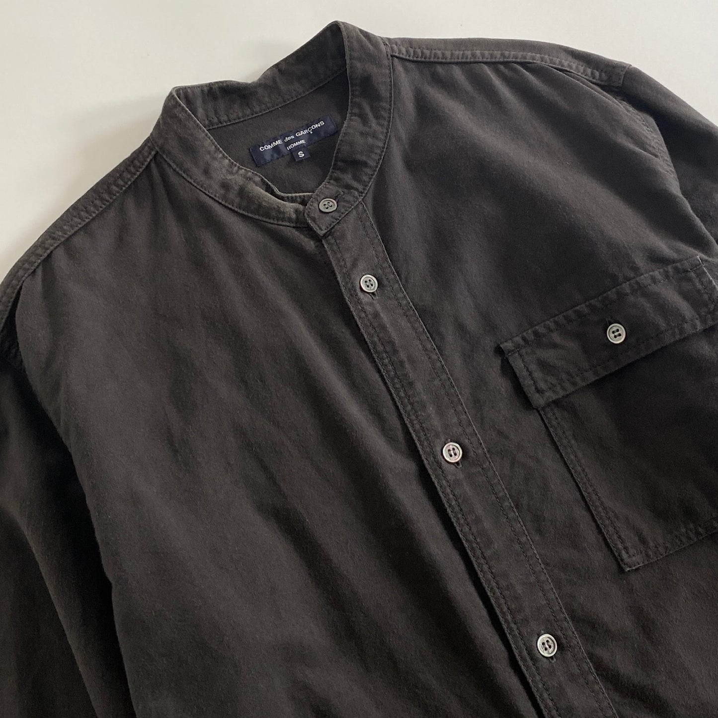 5k29 COMME des GARCONS HOMME AD2021 コムデギャルソンオム バンドカラーシャツジャケット S ブラック カバーオール 日本製