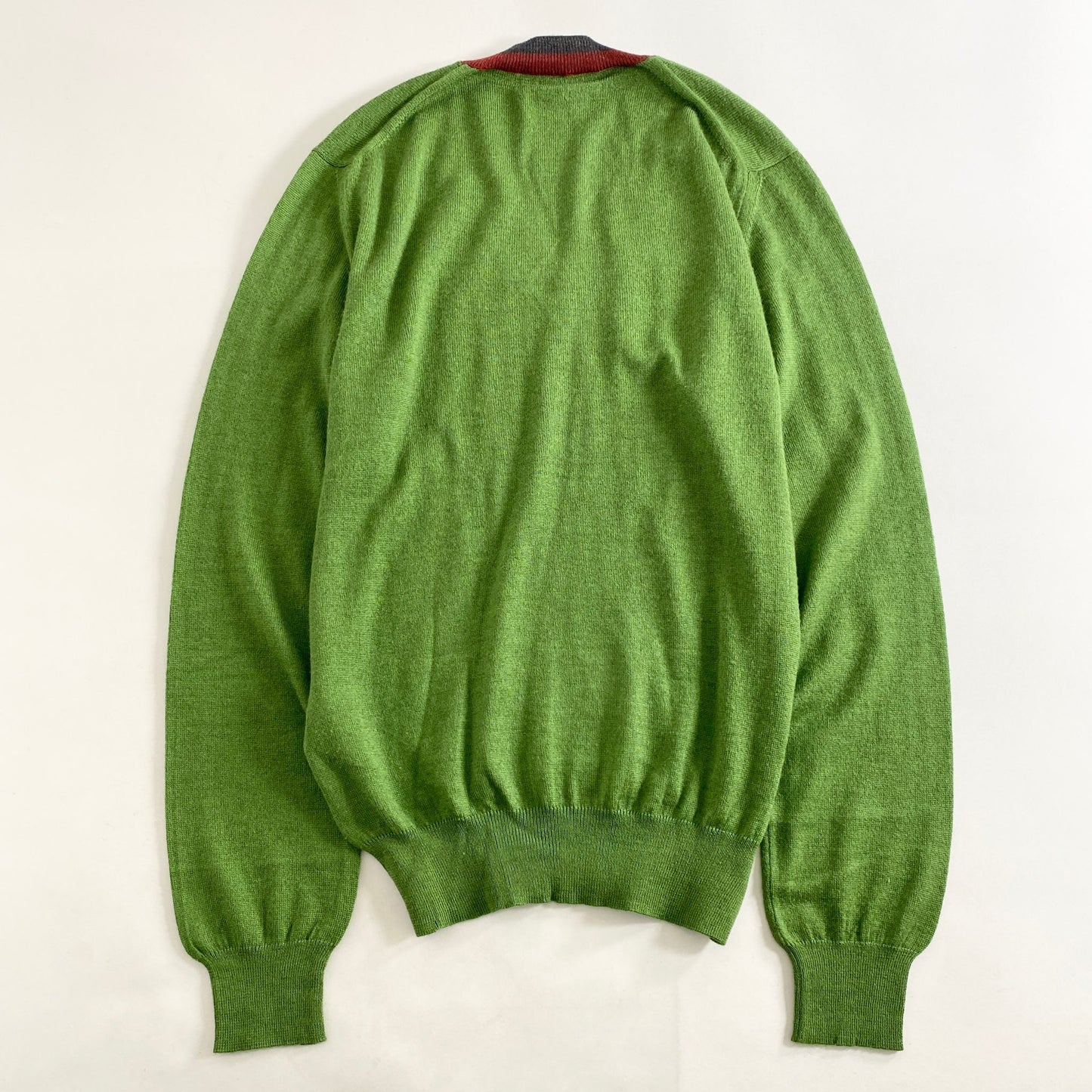 1L5《伊製》GUCCI グッチ ハイゲージニット ニットセーター メンズ Vネック スクールニット S グリーン キャメル50%シルク50%