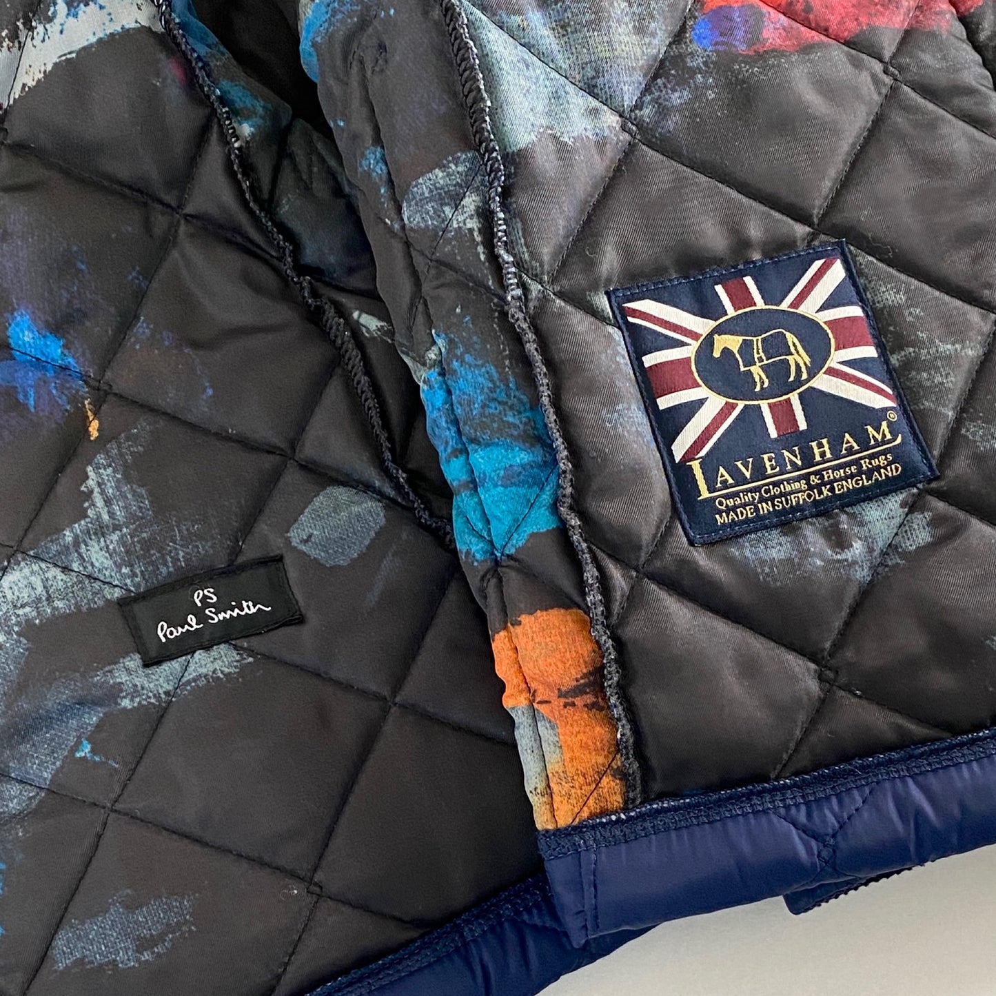 64L5 Paul Smith ポールスミス × LEVENHAM ラベンハム 裏地総柄 キルティングコート ジャケット ミドル丈 L ネイビー メンズ