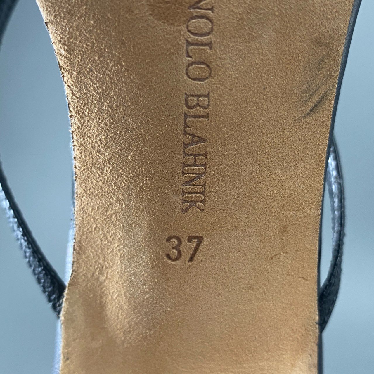 4c9 MANOLO BLAHNIK マノロブラニク レザー ヒールサンダル 37 ブラック パンプス シューズ Leather Sandal