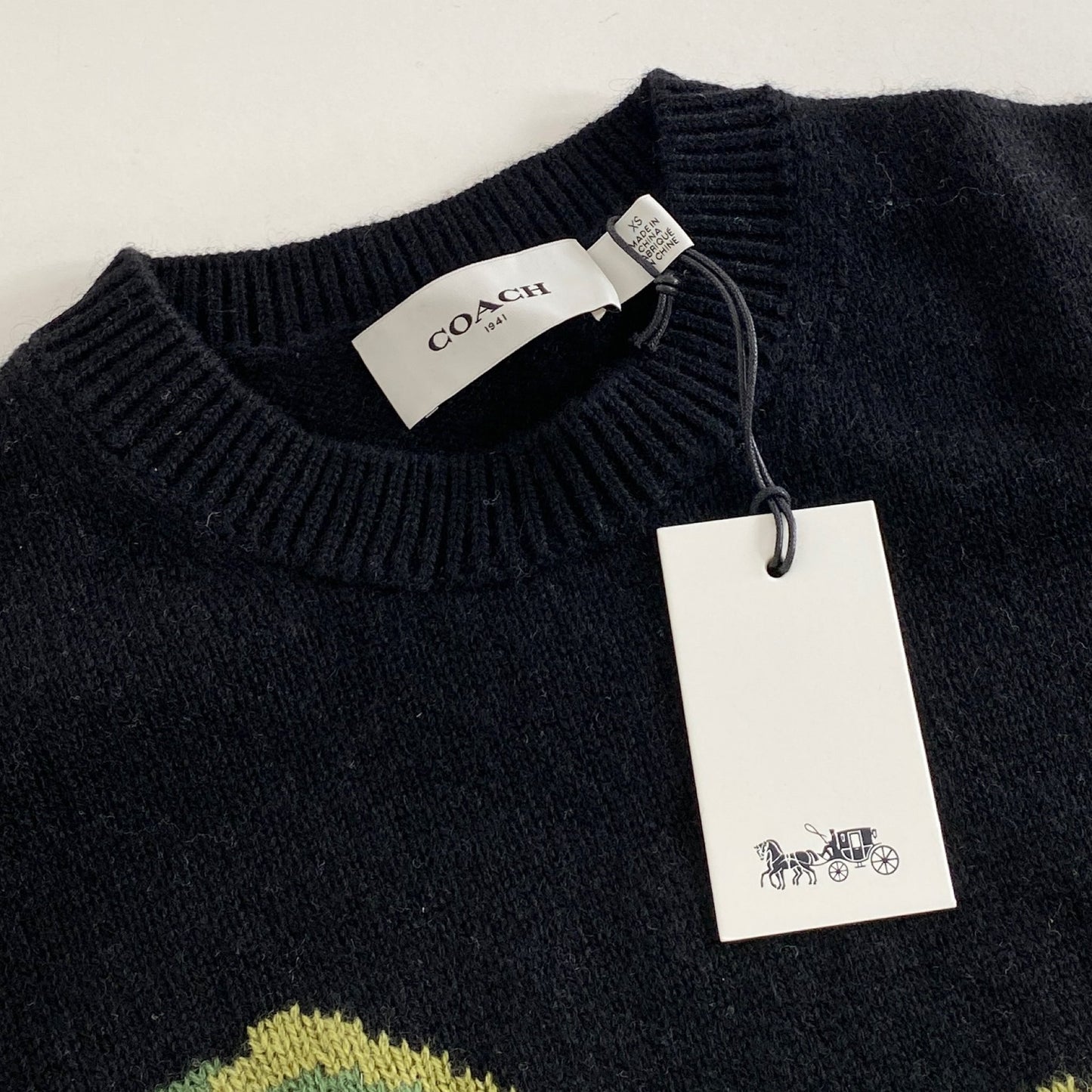 54L5《未使用》COACH コーチ レキシー 恐竜 ニットセーター XS ブラック レディース REXY INTARSIA