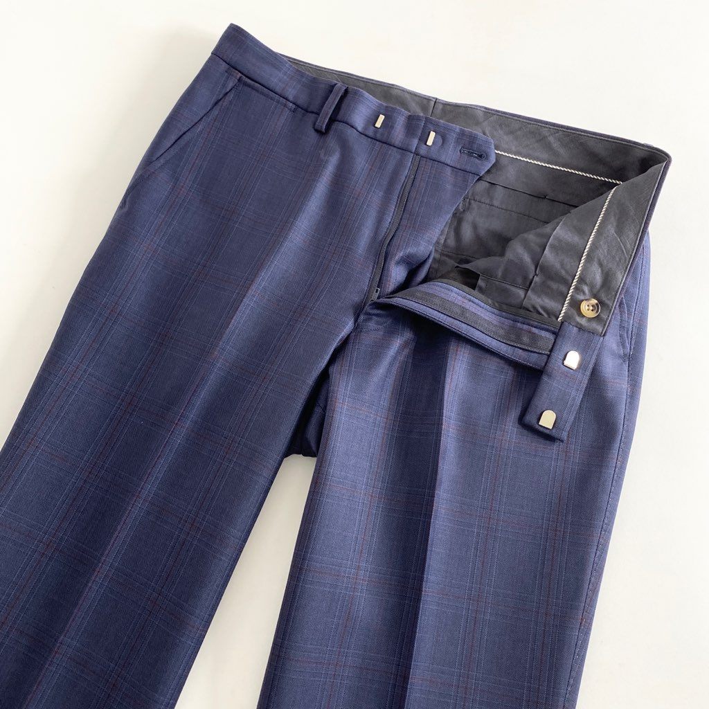56b12 日本製 Paul Smith COLLECTION ポールスミス コレクション シングルスーツ セットアップ 裏地総柄 サイズL ブルー×レッド チェック ウール100% メンズ
