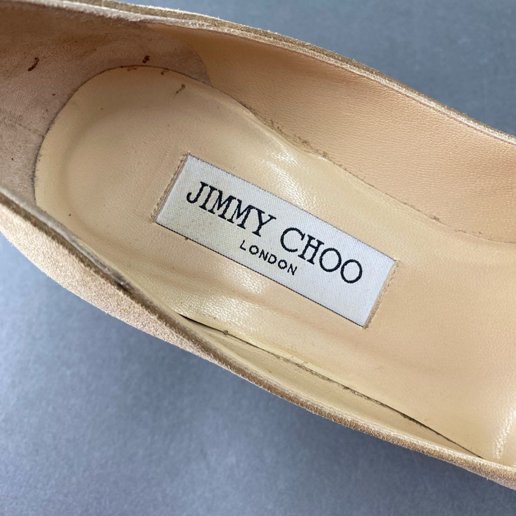 4b29 JIMMY CHOO ジミーチュウ スエードレザー ヒールパンプス 35 1/2 ベージュ イタリア製 シューズ ピンヒール セレモニー