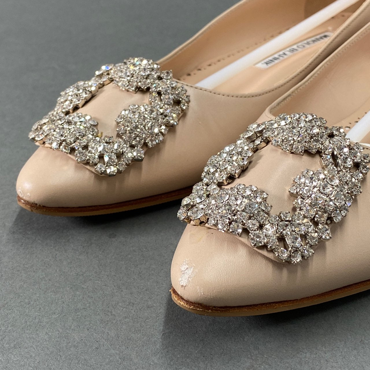 1L10 MANOLO BLAHNIK マノロブラニク HANGISI ハンギシ フラットシューズ 36(23cm相当) ピンク レザー シューズ ビジュー