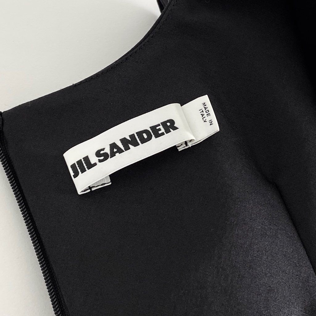 12b7-5 JIL SANDER ジルサンダー イタリア製 ノースリーブワンピース ドレス バックジップ 34 ブラック ウール MADE IN ITALY