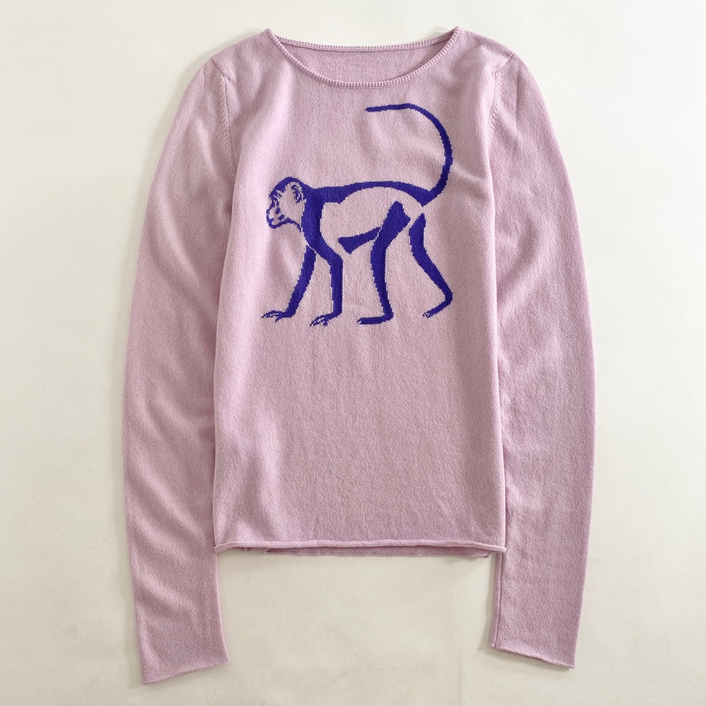 4L9《美品》lucien pellat-finet ルシアンぺラフィネ モンキーデザイン カシミヤニットトップ S ピンク cashmere100% セーター スコットランド製