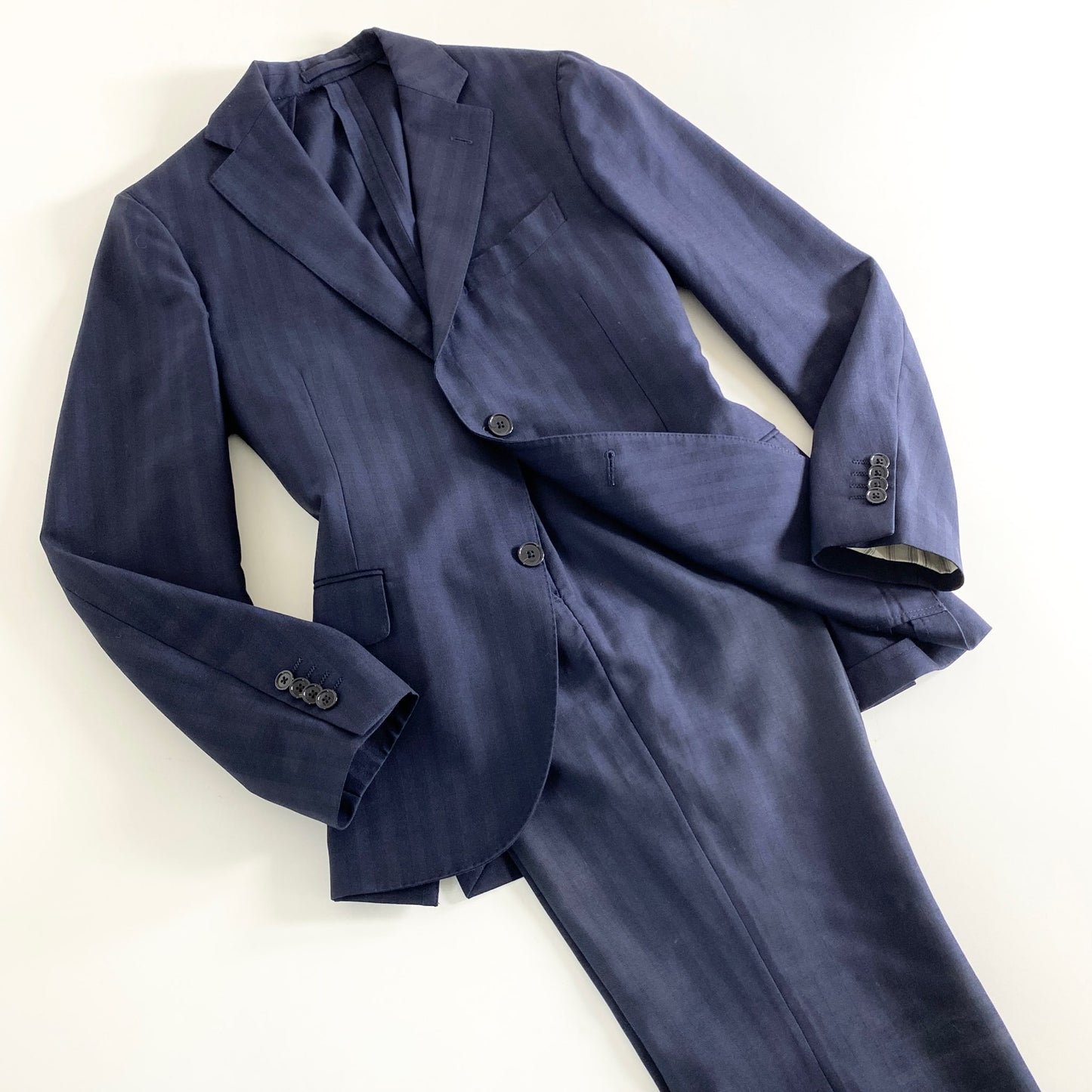 27A26 イタリア製 LARDINI ラルディーニ シングルスーツ セットアップ ストライプスーツ ビジネス JG32801AQ 46 ネイビー ストライプ ウール100% メンズ 男性用