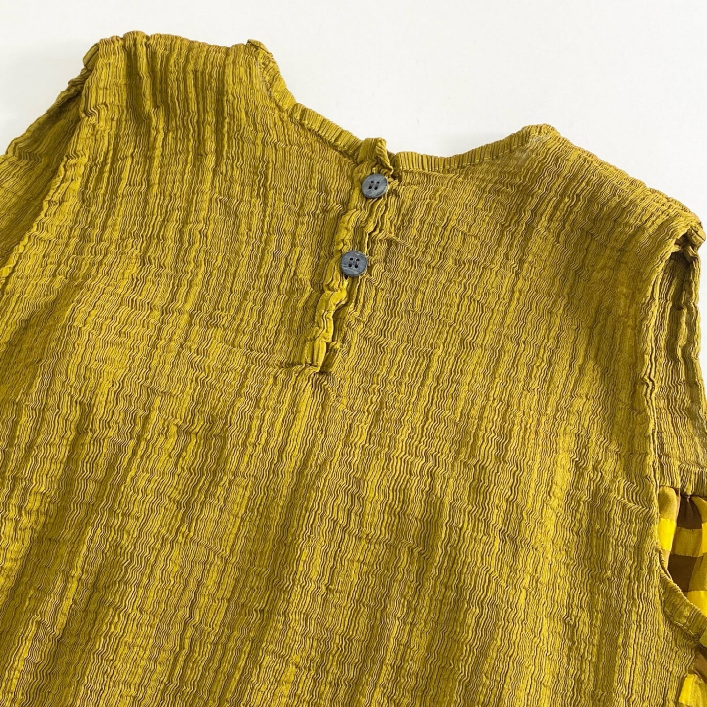 35c14-2 me ISSEY MIYAKE ミー イッセイミヤケ MI33FK411 ノースリーブ 切替 チュニック トップス カットソー チェック柄 イエロー ストレッチ