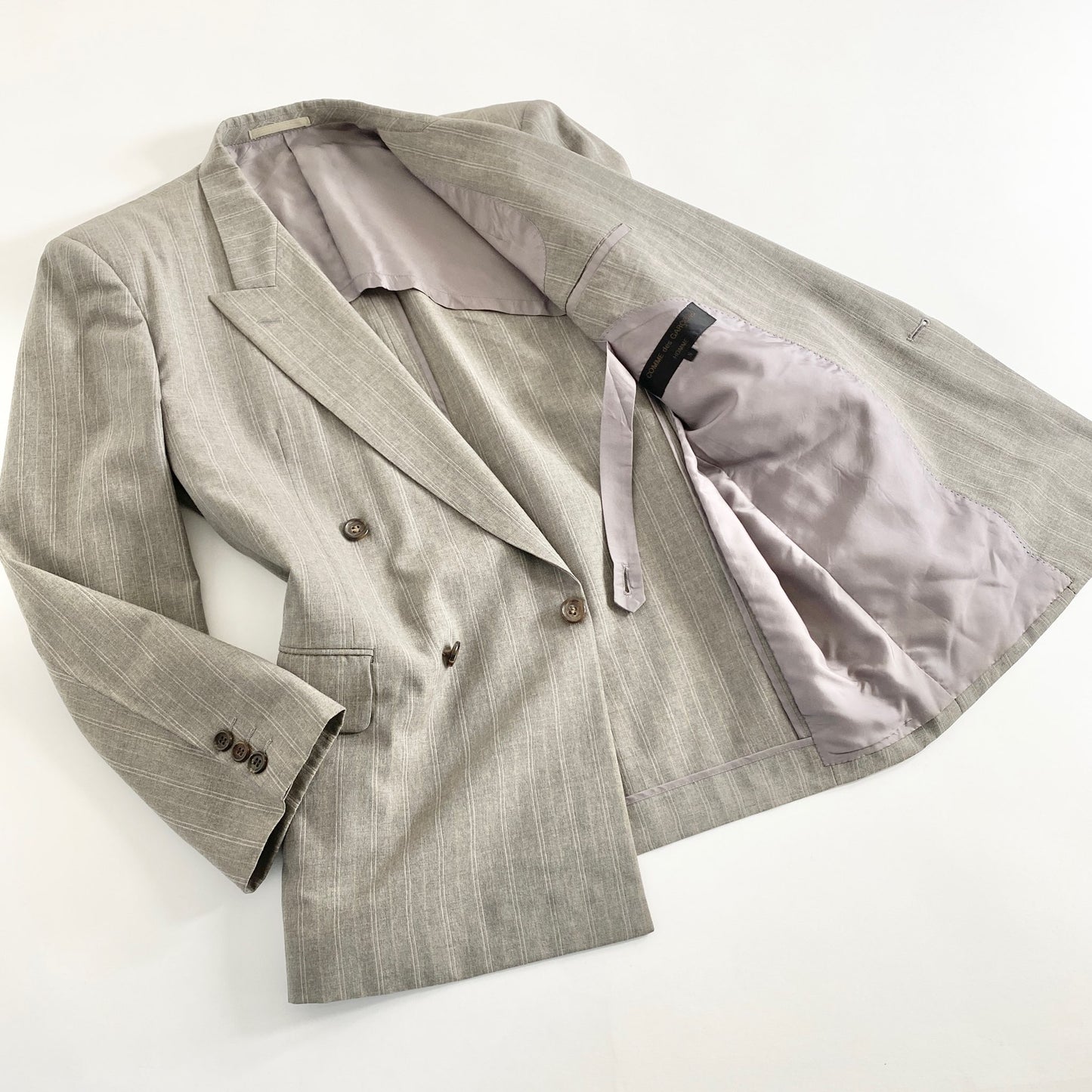 44a21-3 90s COMME des GARCONS HOMME コムデギャルソンオム 日本製 2B ダブル テーラードジャケット ブレザー Sサイズ グレー ウール100% AD1990 MADE IN JAPAN VINTAGE