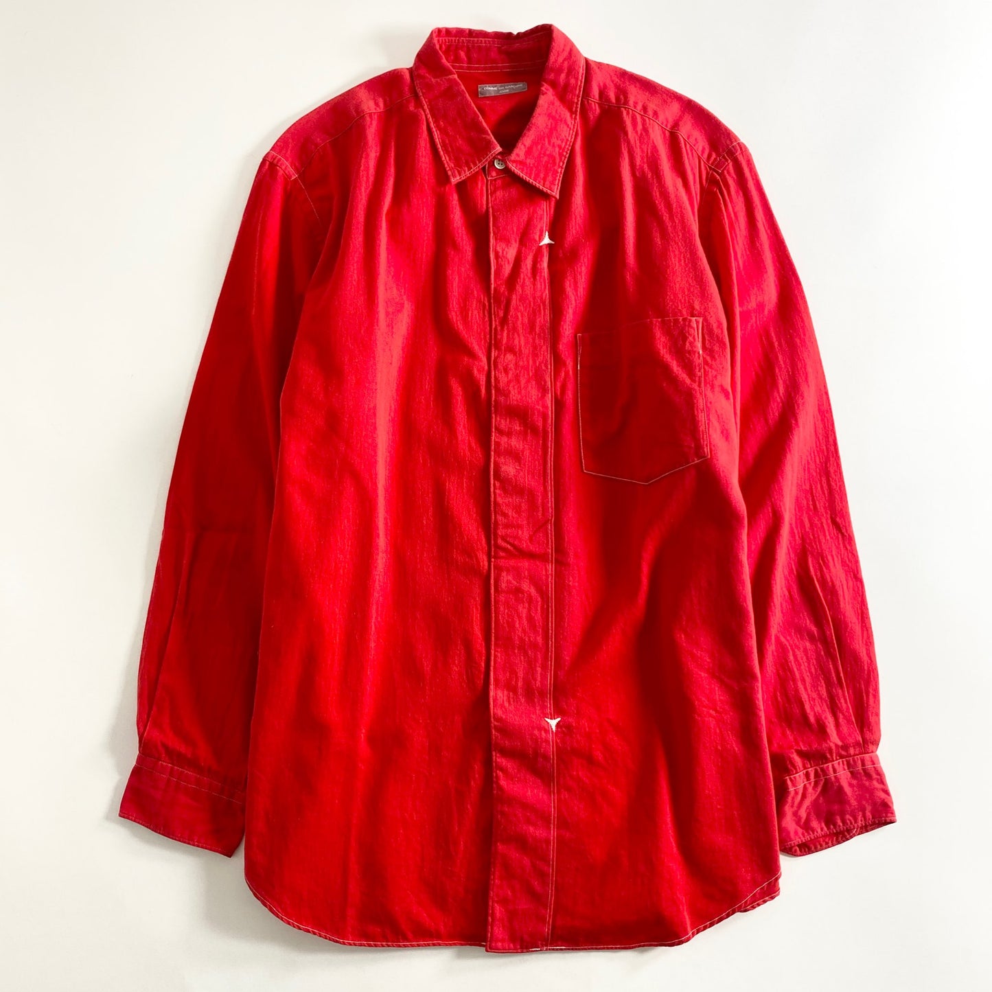 13A25 90s COMME des GARCONS HOMME コムデギャルソンオム 長袖シャツ ホワイトステッチ HB-100110 レッド コットン100% メンズ 男性用 AD1999