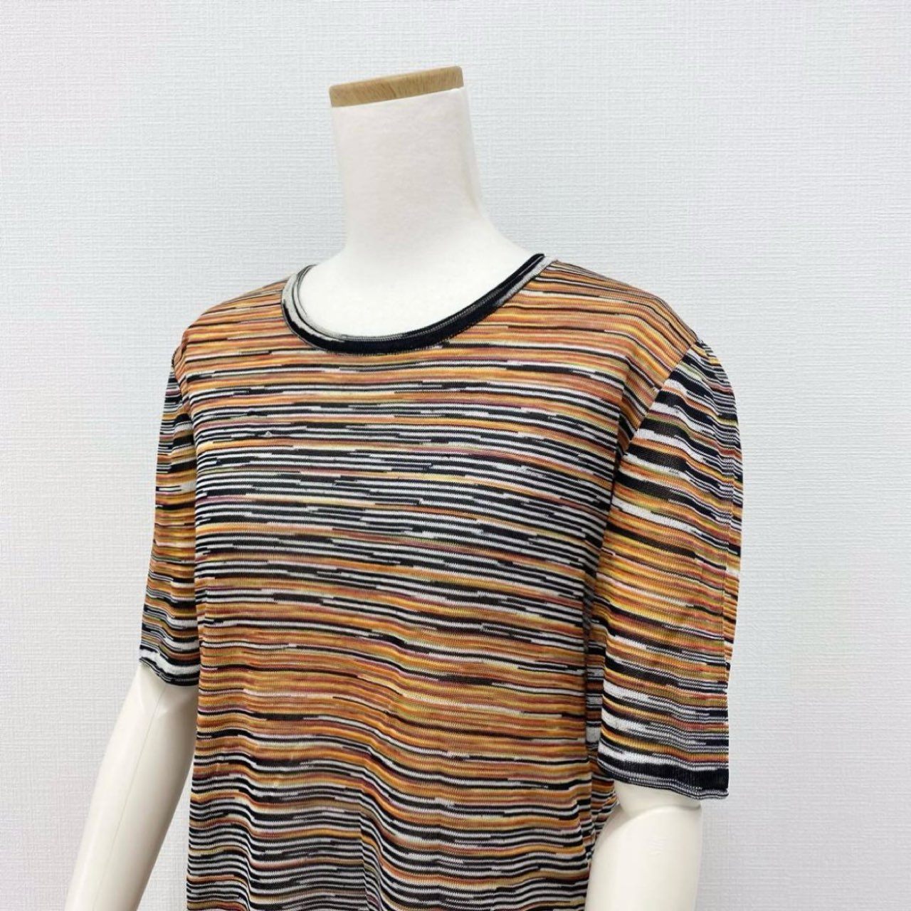 Uf15④ 《美品》 イタリア製 MISSONI ミッソーニ 半袖ニット サマーニット ボーダー柄 46 レーヨン100% レディース