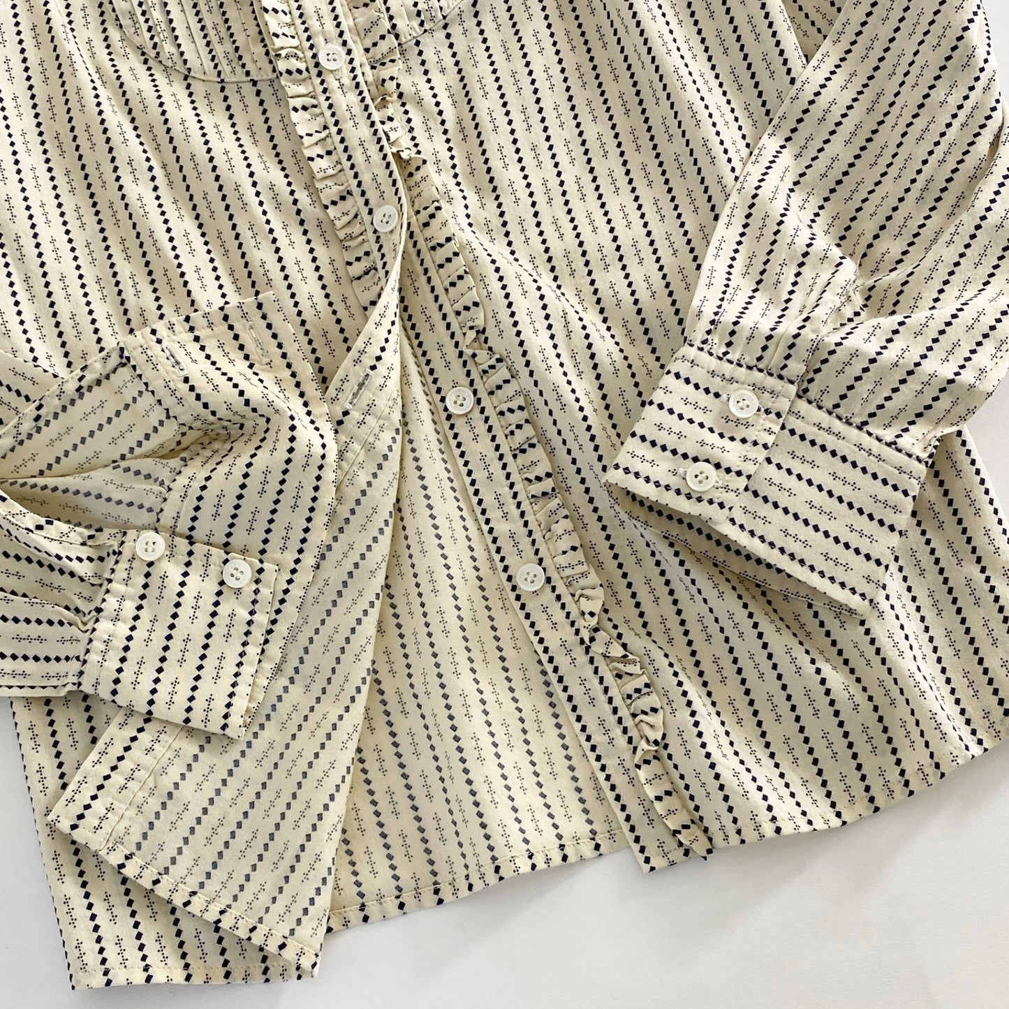 1a31 MARC JACOBS マークジェイコブス ウィングカラー フリルドレスシャツ 6 アイボリー 長袖 ストライプ dress shirt