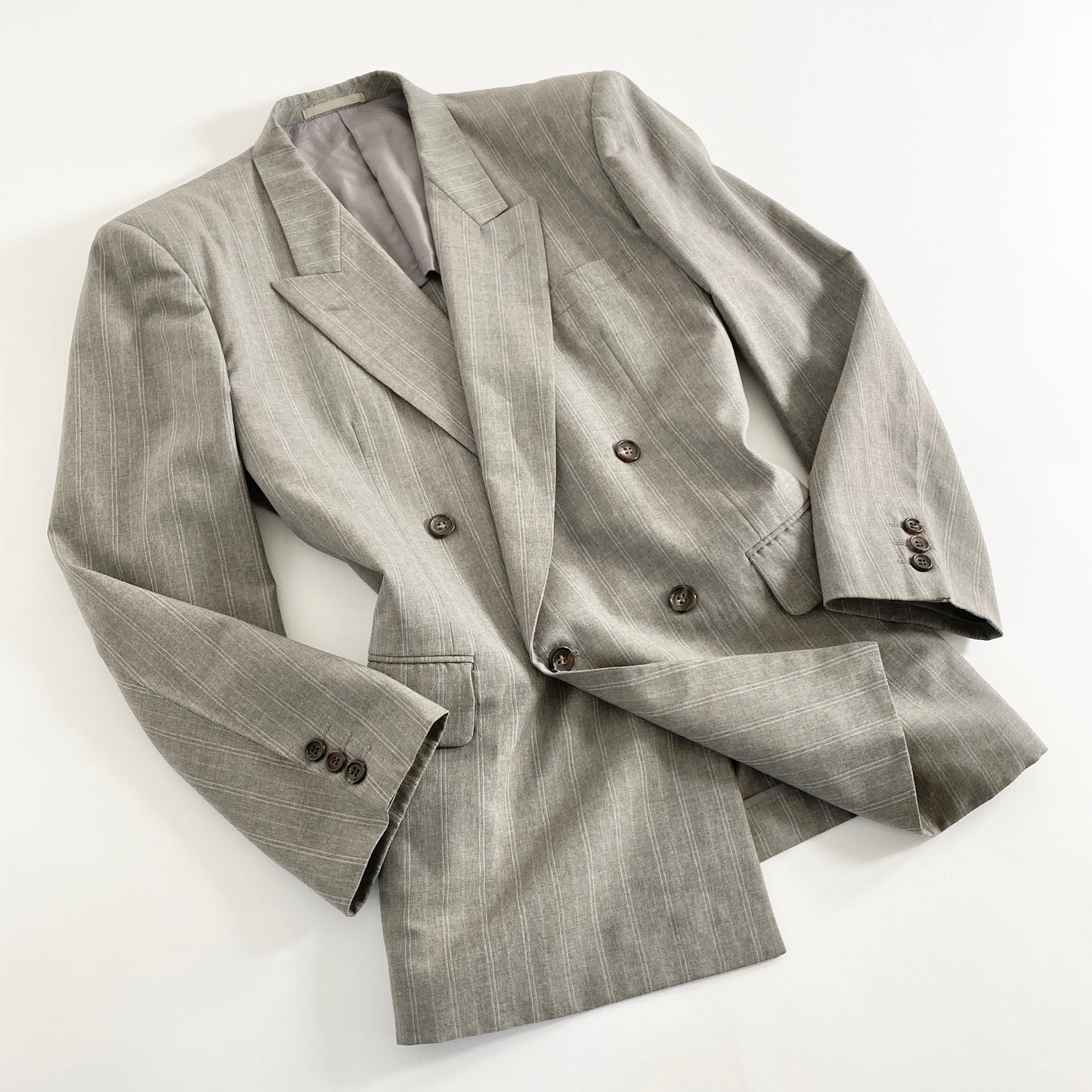 44a21-3 90s COMME des GARCONS HOMME コムデギャルソンオム 日本製 2B ダブル テーラードジャケット ブレザー Sサイズ グレー ウール100% AD1990 MADE IN JAPAN VINTAGE
