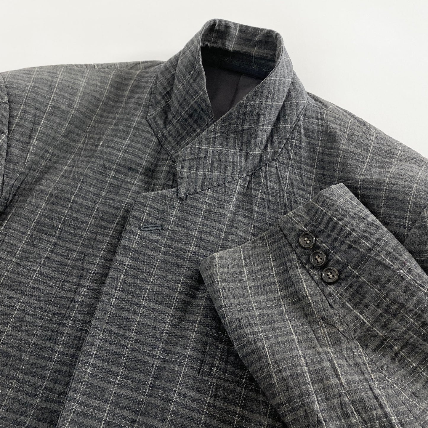 44a21-2 90s COMME des GARCONS HOMME コムデギャルソンオム 日本製 2B テーラードジャケット ブレザー Sサイズ グレー チェック柄 コットン100% MADE IN JAPAN VINTAGE