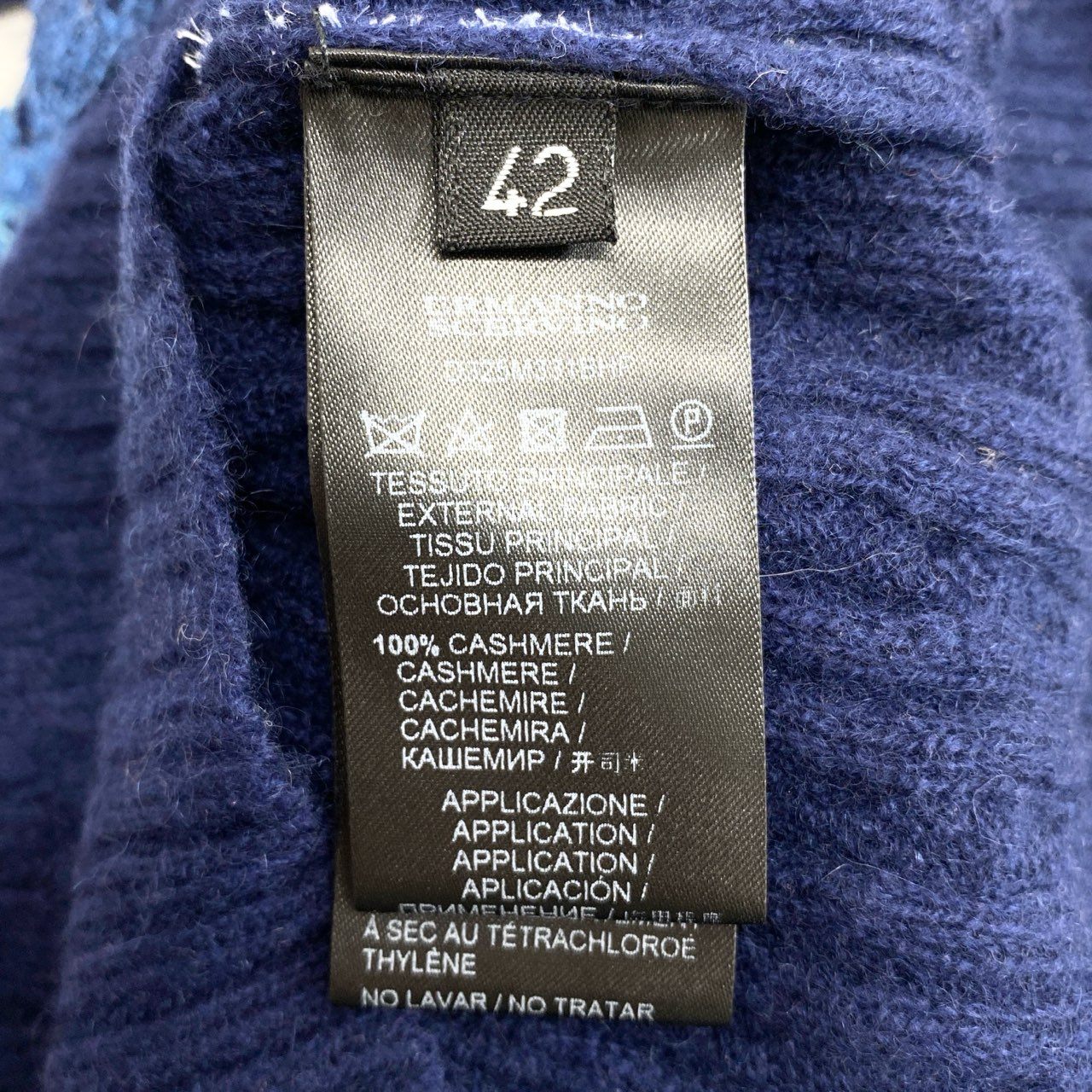 23c16 Ermanno Scervino エルマンノシェルヴィーノ イタリア製 Vネック 半袖 ニット セーター レース トップス 42 ネイビー カシミヤ100% MADE IN ITALY