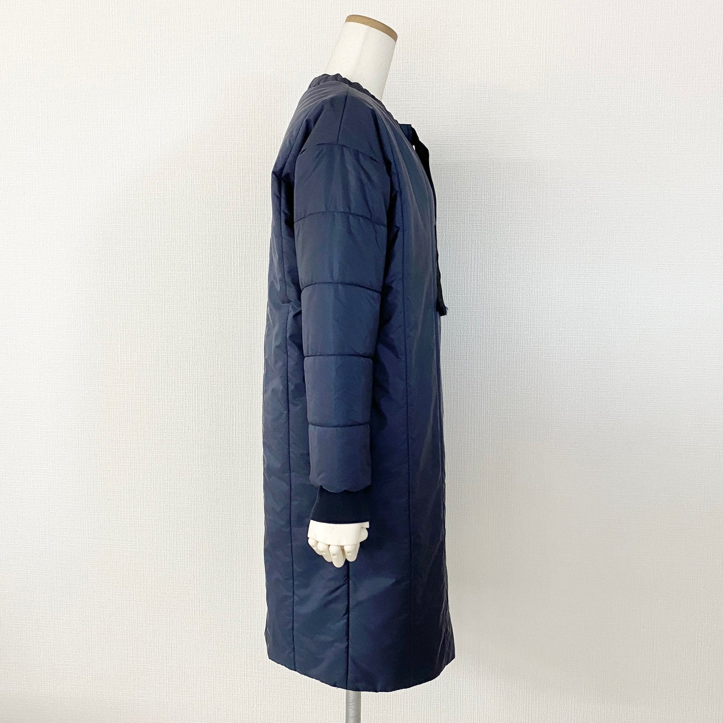 46a31 PRADA プラダ ボウタイ 中綿コート ロングコート 三角プレート リボン 29S085 サイズ38 ネイビー ナイロン100% レディース 女性用