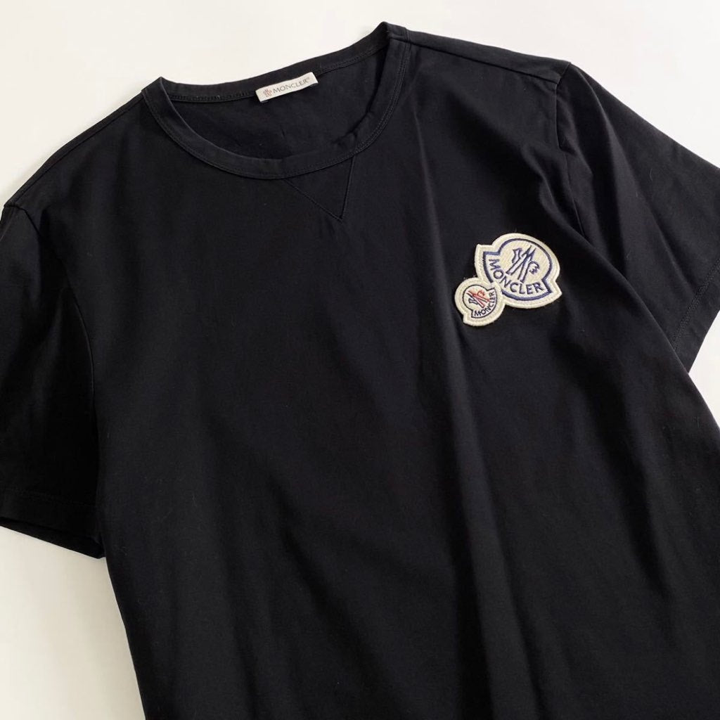 59i17 《美品》 MONCLER モンクレール MAGLIA T-SHIRT ダブルロゴワッペン Tシャツ M ブラック カットソー 刺繍 TEE