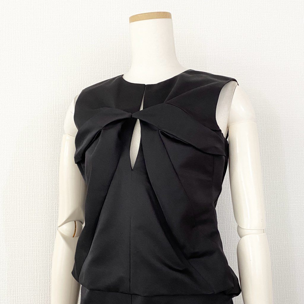 12b7-5 JIL SANDER ジルサンダー イタリア製 ノースリーブワンピース ドレス バックジップ 34 ブラック ウール MADE IN ITALY