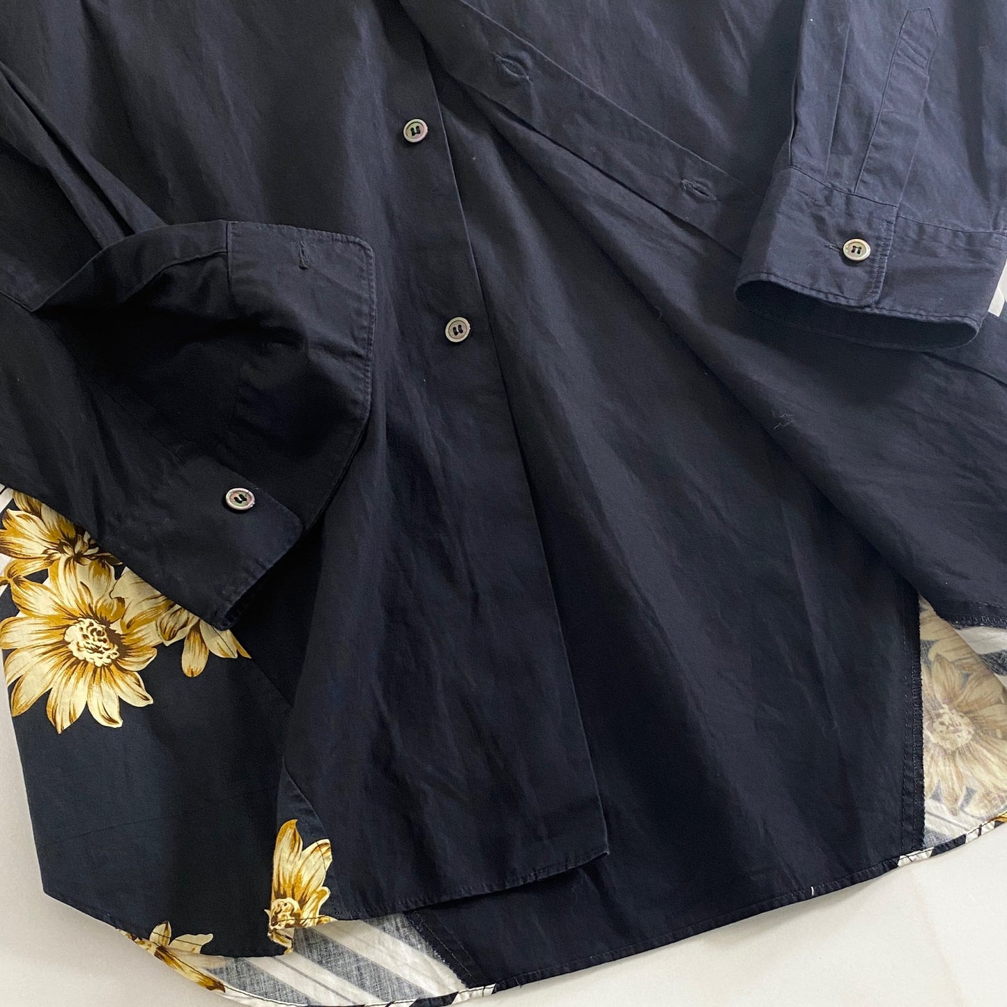 60k30 COMME des GARCONS HOMME PLUS コムデギャルソン オムプリュス フラワーデザインラグランシャツ L~XL相当 ブラック 日本製 花柄