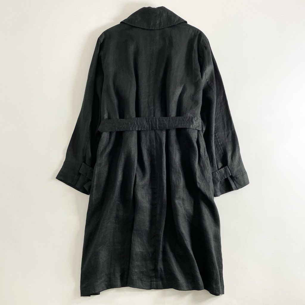 36c2 《極美品》 定価¥39,600 EASY TO WEAR イージートゥウェア リネンステンカラーコート 46 ブラック タグ付 スプリングコート 麻 春