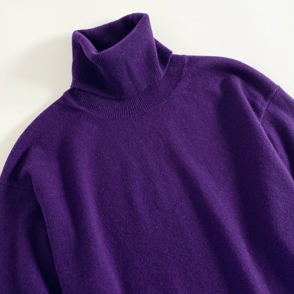 51c6 《極美品》 BLAMINK ブラミンク カシミヤ100% フリンジタートルネック ニットセーター 38 パープル UNITED ARROWS ユナイテッドアローズ