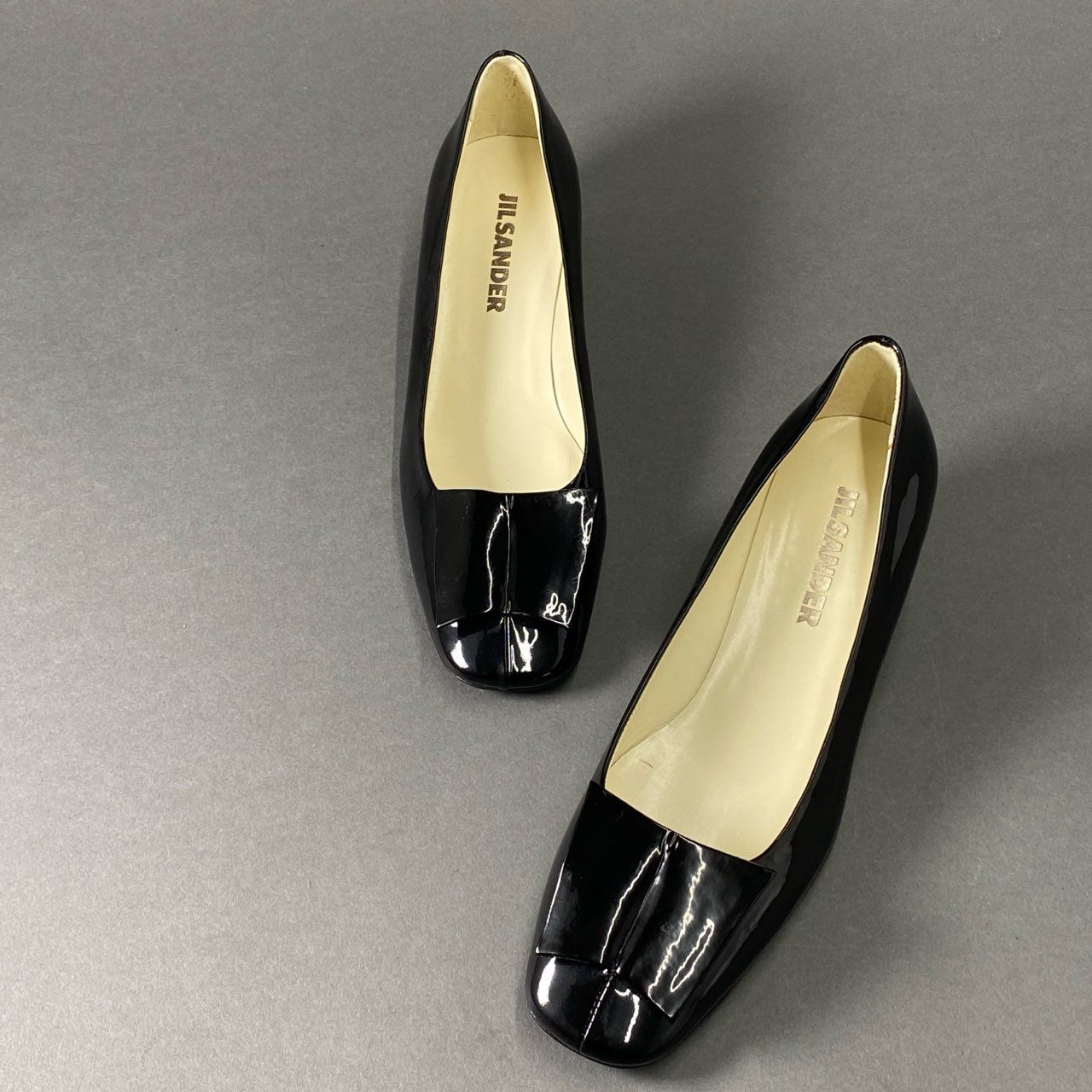 4c3 JIL SANDER ジルサンダー パテントレザー パンプス 35 ブラック シューズ エナメル イタリア製