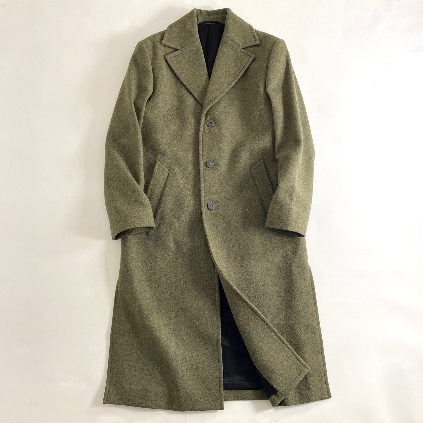 57k11《美品》agnes b. HOMME アニエスベー オム ウールチェスターコート M857U308 44 カーキ アウター 羽織 上着 秋冬