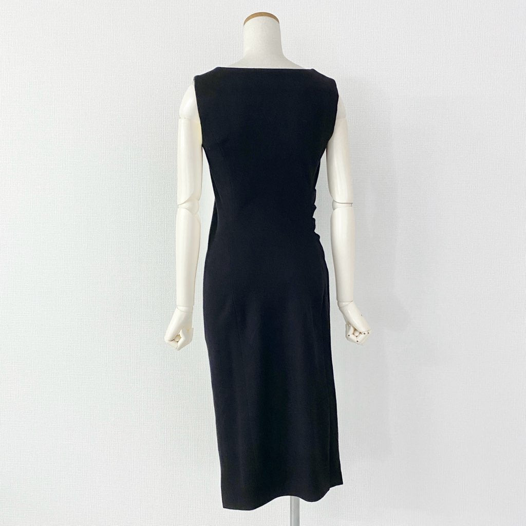 12b7-2 JIL SANDER ジルサンダー イタリア製 ノースリーブワンピース ドレス ミモレ丈 36 ブラック ウール100% MADE IN ITALY
