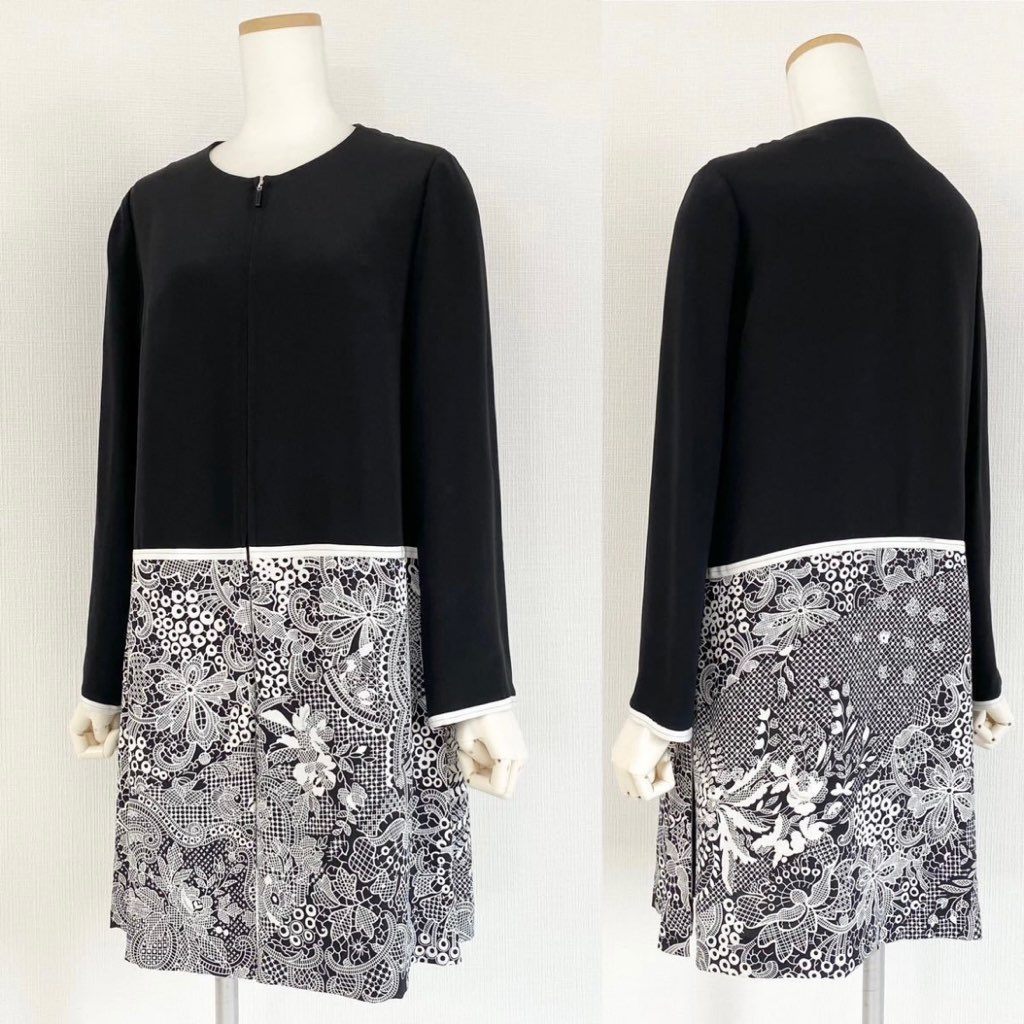 32f1 《美品》 LEONARD レオナール 長袖ワンピース ドレスワンピース シルク100% ウエスト切替 綺麗な花柄プリント 36 S レディース 女性用