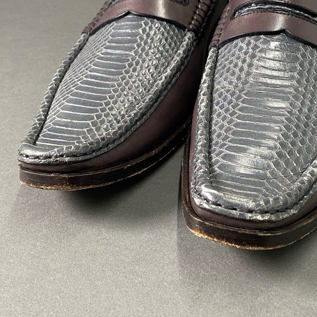 1b27 定価¥63,000 DOLCE&GABBANA ドルチェアンドガッバーナ パイソンレザー ローファー ドレスシューズ 6 1/2 スカイグレイ グレー D&G ドルガバ