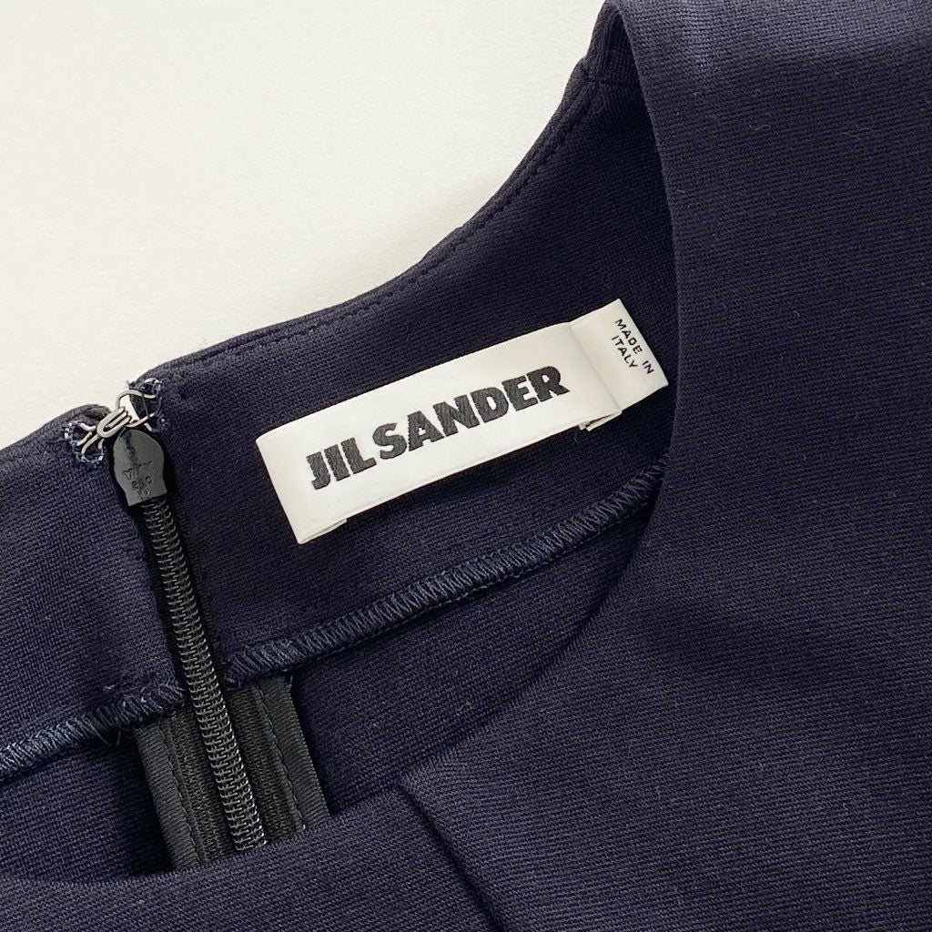 35b6 JIL SANDER ジルサンダー 伸縮ストレッチ素材ドレスワンピース 36 ダークネイビー イタリア製