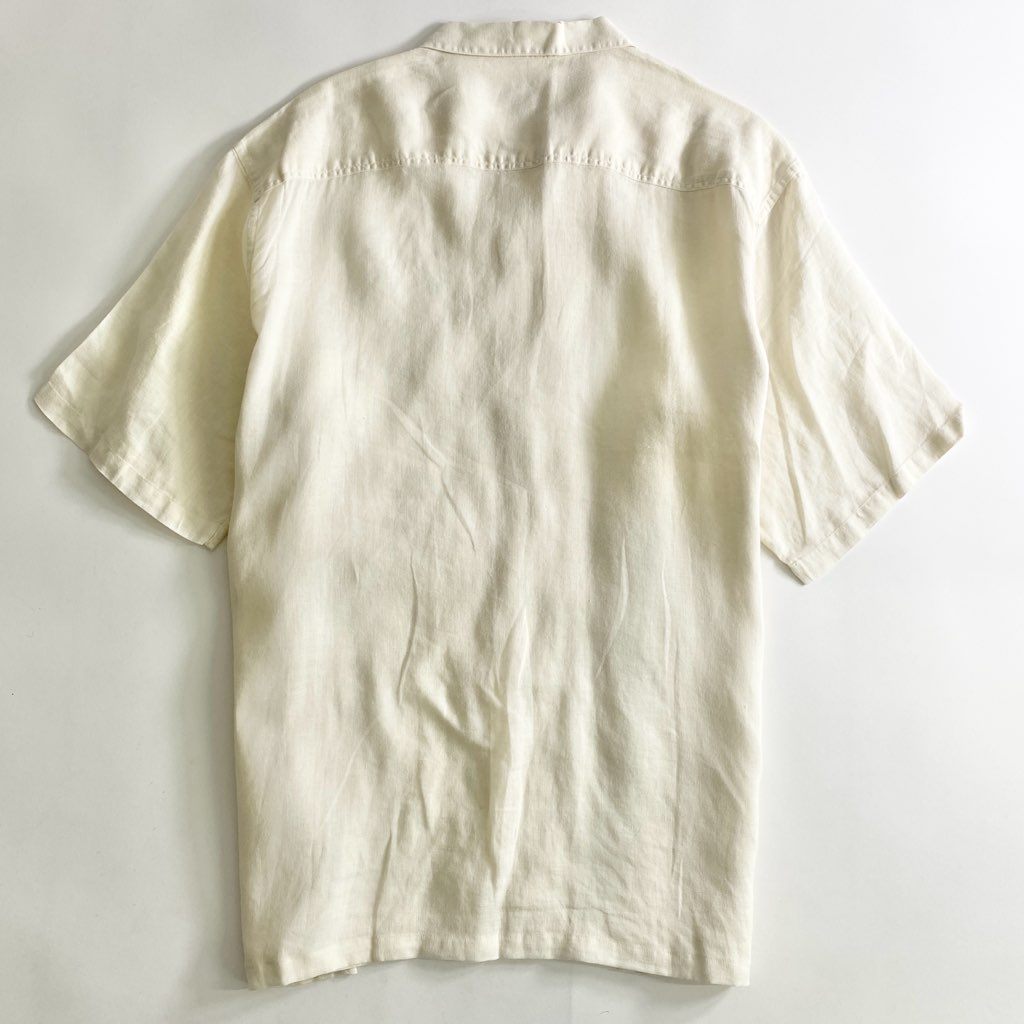 22b25-4 Papas パパス 日本製 リネン 半袖シャツ L ベージュ LINEN SHIRT ショートスリーブ ワンポイントロゴ オープンカラー 開襟 MADE IN JAPAN
