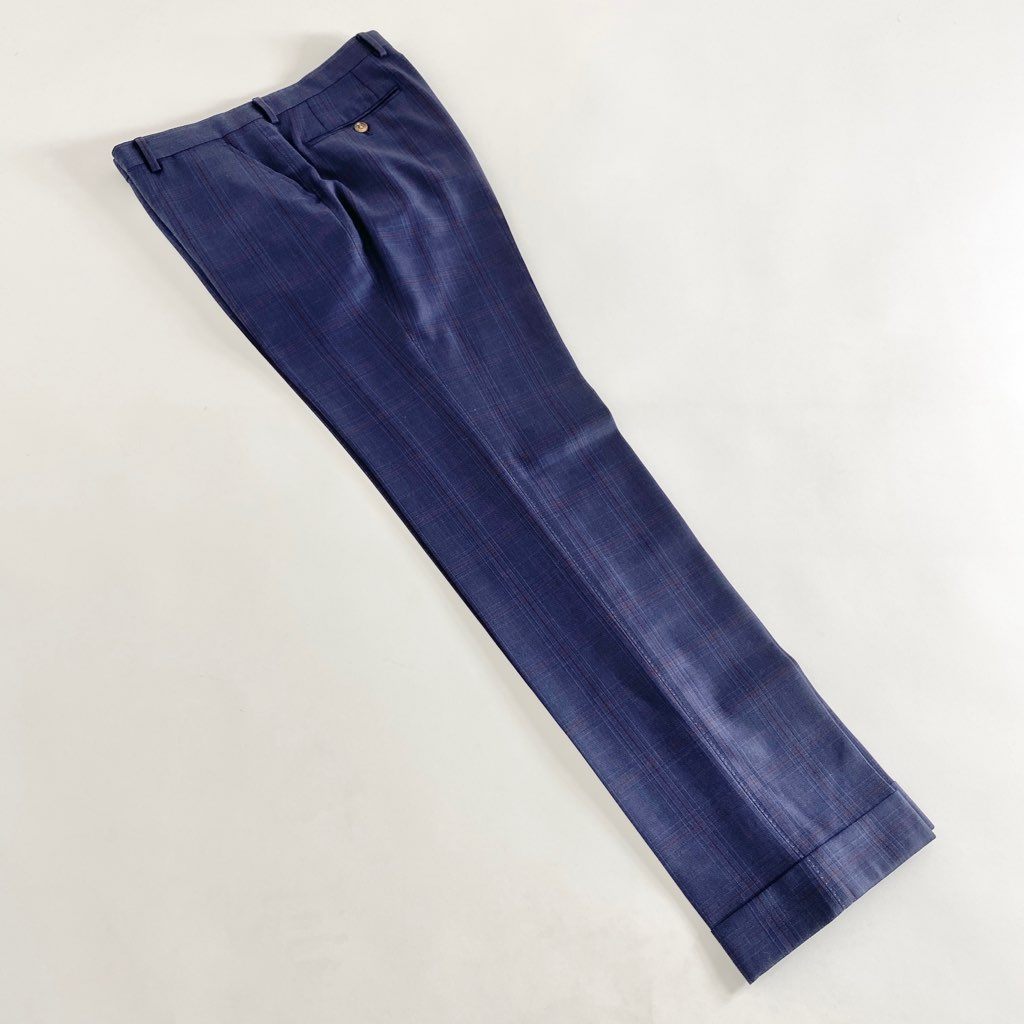 56b12 日本製 Paul Smith COLLECTION ポールスミス コレクション シングルスーツ セットアップ 裏地総柄 サイズL ブルー×レッド チェック ウール100% メンズ
