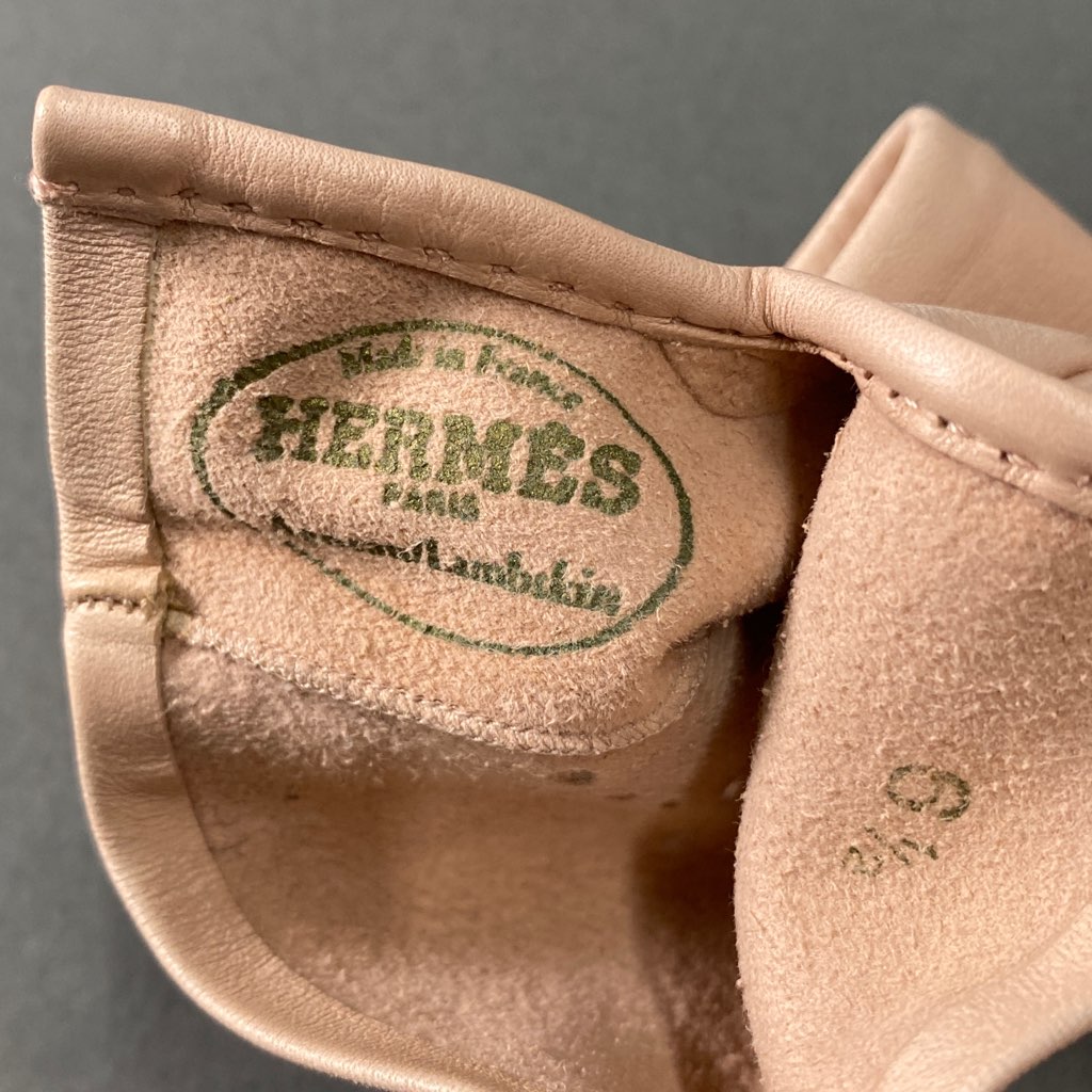 a30 HERMES エルメス Hロゴ レザーグローブ 手袋 6 1/2 ピンク レザー アームカバー フランス製 本革