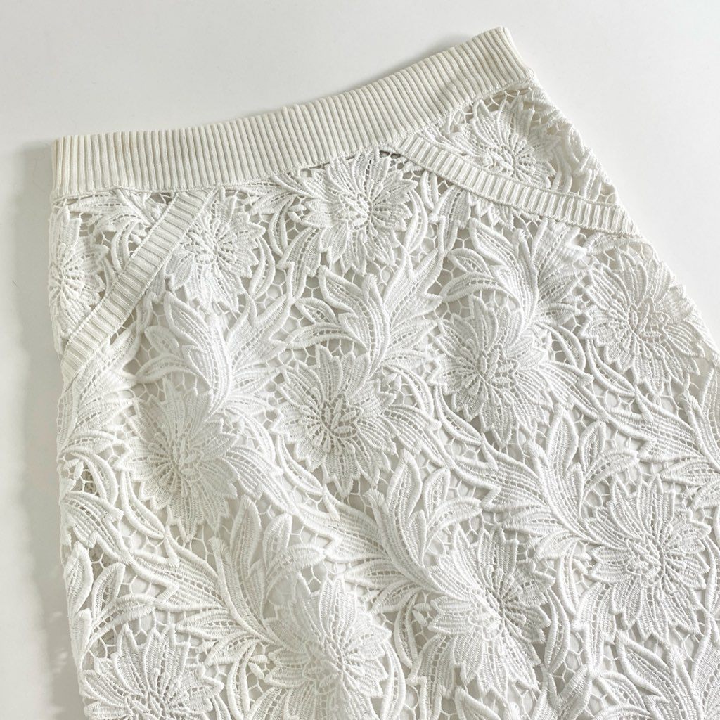 54c3 ERMANNO SCERVINO エルマンノ シェルヴィーノ レース ペンシルロングスカート 40 ホワイト フラワー 花柄 バックジップ 春
