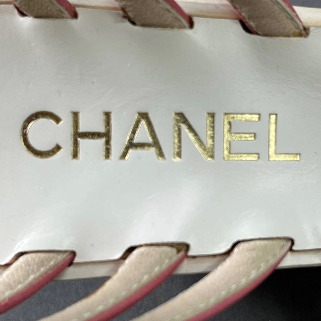 6f8 イタリア製 CHANEL シャネル ウェッジソール アンクルストラップ サンダル ココマーク レザー 36 1/2 ピンク レディース 女性用