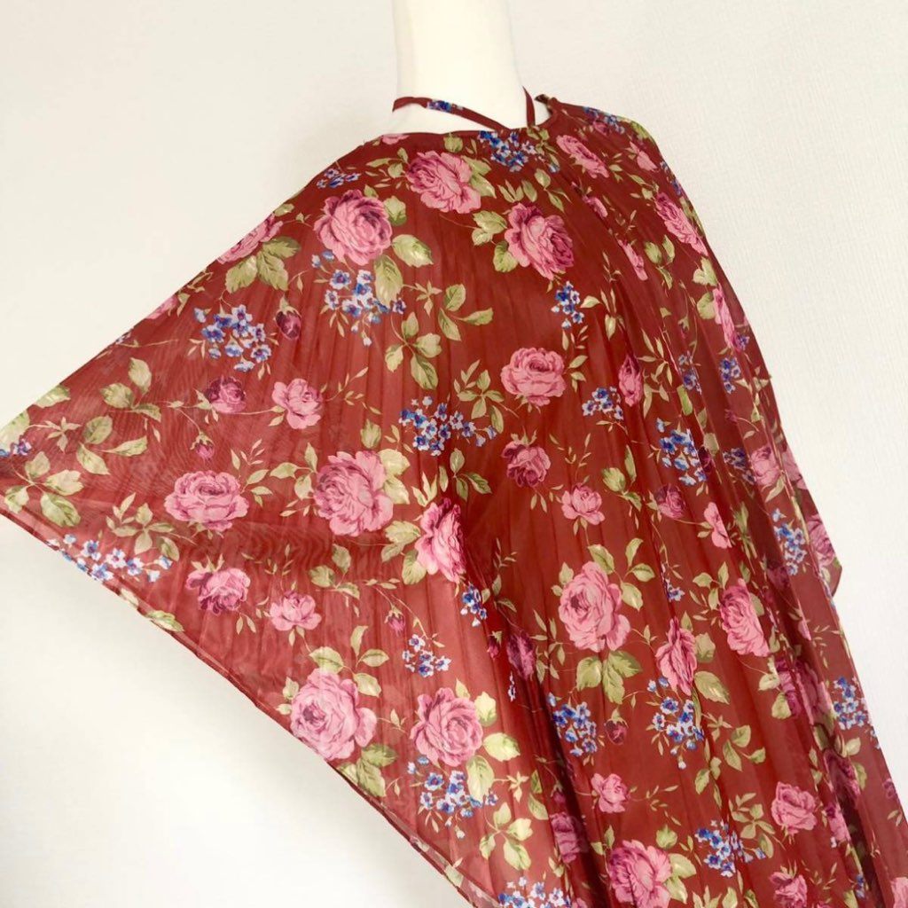 29i27 《未使用》 BALENCIAGA バレンシアガ 17SS デムナ期 シルク100% 花柄ワンピース F34 レッド ドレス ドルマン 総柄