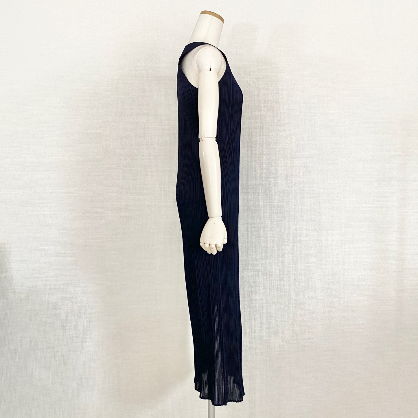 76k21《美品》PLEATS PLEASE プリーツプリーズ イッセイミヤケ プリーツワンピース ノースリーブワンピース ロングワンピース 2 Mサイズ相当 ネイビー