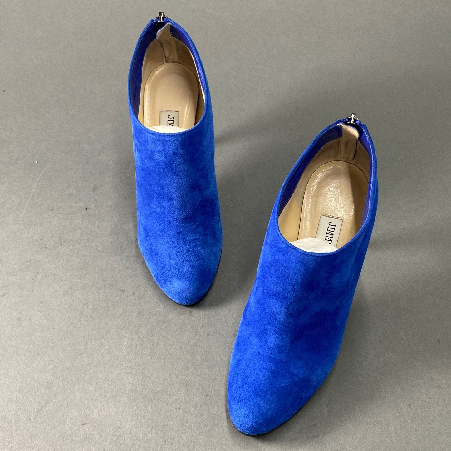 2a28 JIMMY CHOO ジミーチュウ イタリア製 144MENDEZ バックジップ ヒール ブーティ シューズ 37 ブルー スエード レザー MADE IN ITALY