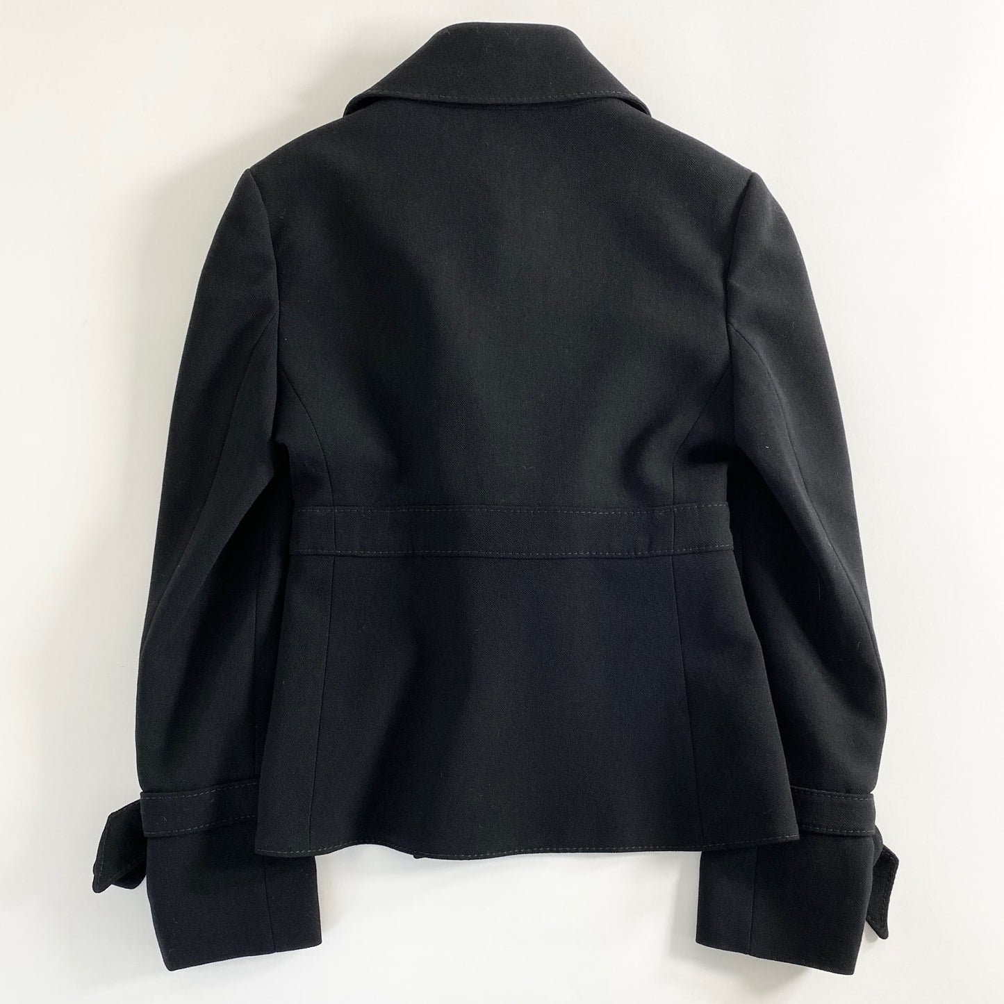 46a31 イタリア製 VALENTINO ヴァレンティノ ウエストリボン テーラードジャケット ブレザーサイズ6 ブラック ウール100% レディース 女性用