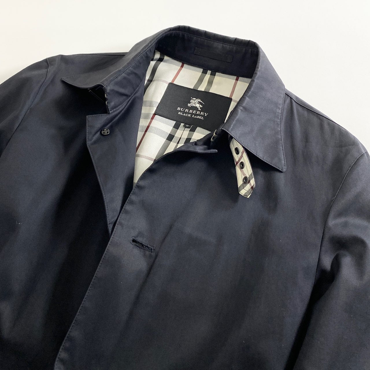 4a17 BURBERRY BLACK LABEL バーバリーブラックレーベル ステンカラーコート ロングコート M ブラック メンズ コットン 上着